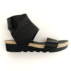 Eileen Fisher Black Leather Sandals Espadrille Sole sz 10 Boho Modern Leganlook